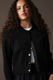 Black Knitted Bomber Jacket Cardigan - Image 1 of 8