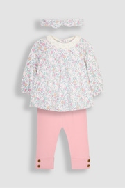 JoJo Maman Bébé Pink Ditsy Floral Tunic and Leggings Set 3 Piece - Image 1 of 7