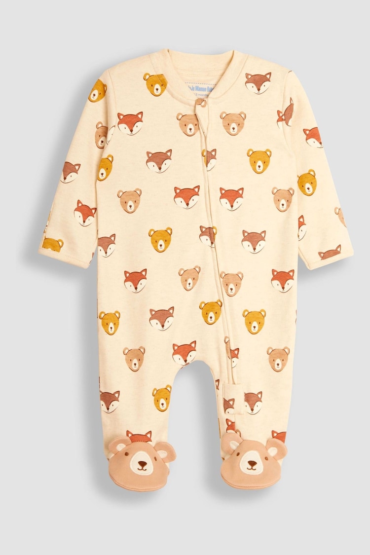 JoJo Maman Bébé Natural Woodland Print Zip Cotton Baby Sleepsuit - Image 1 of 3