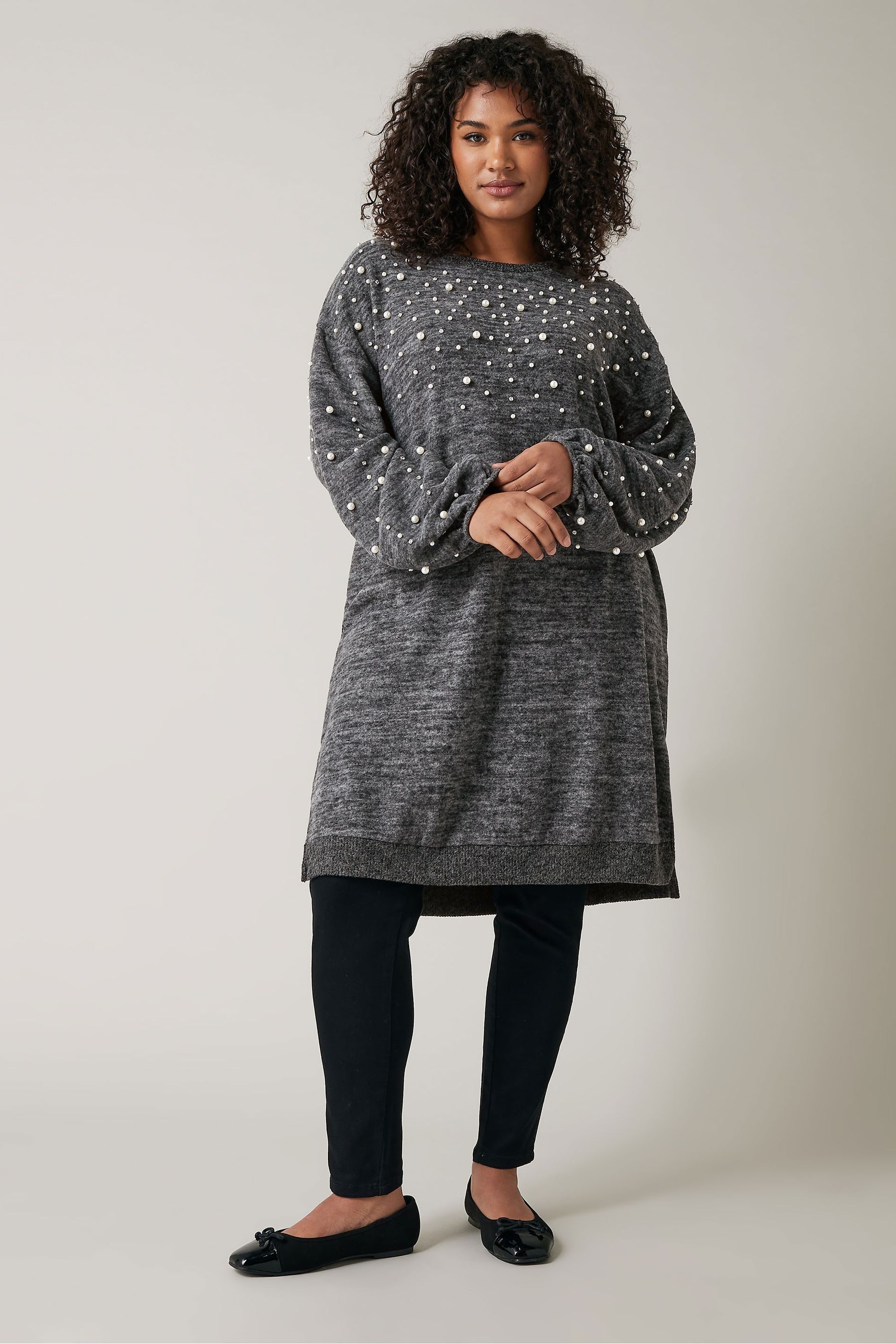 Grey pearl embellished jumper on sale