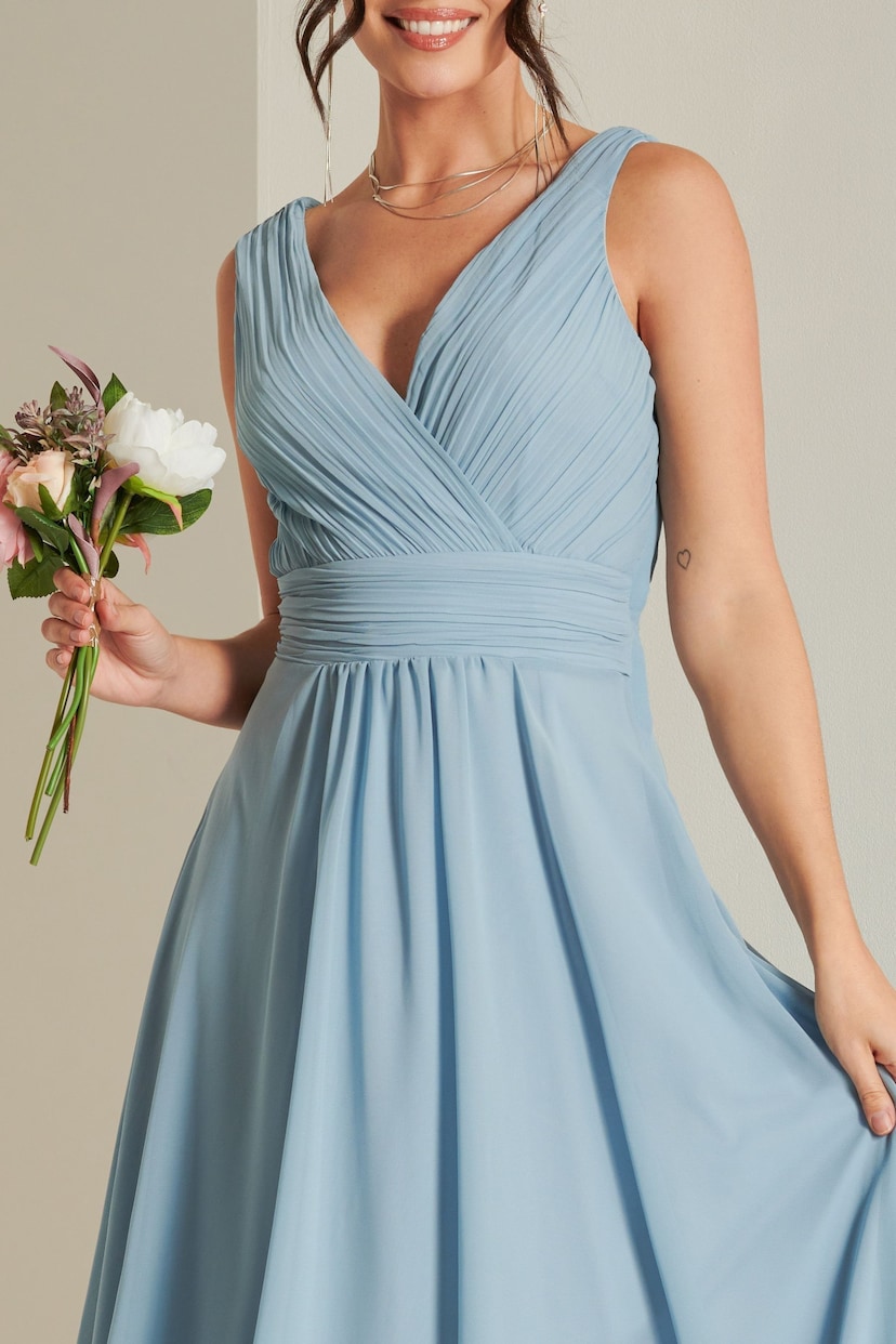 Jolie Moi Blue Pleated Bodice Chiffon Maxi Dress - Image 3 of 6