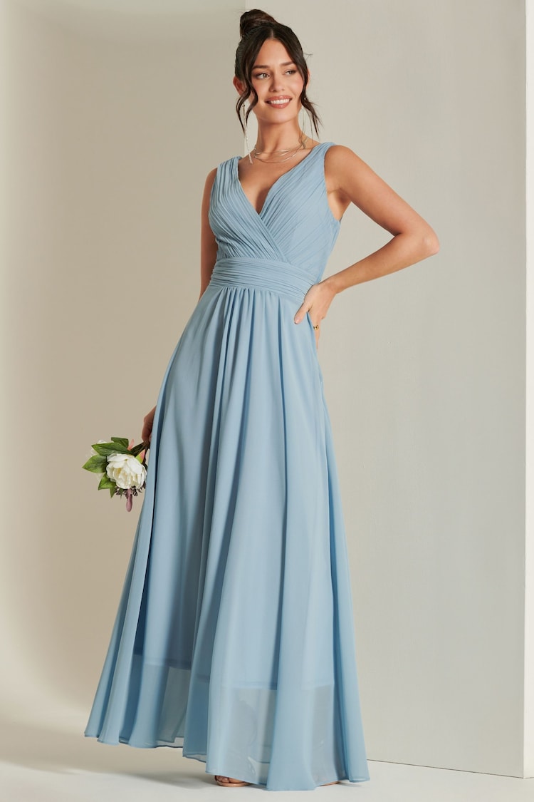 Jolie Moi Blue Pleated Bodice Chiffon Maxi Dress - Image 6 of 6