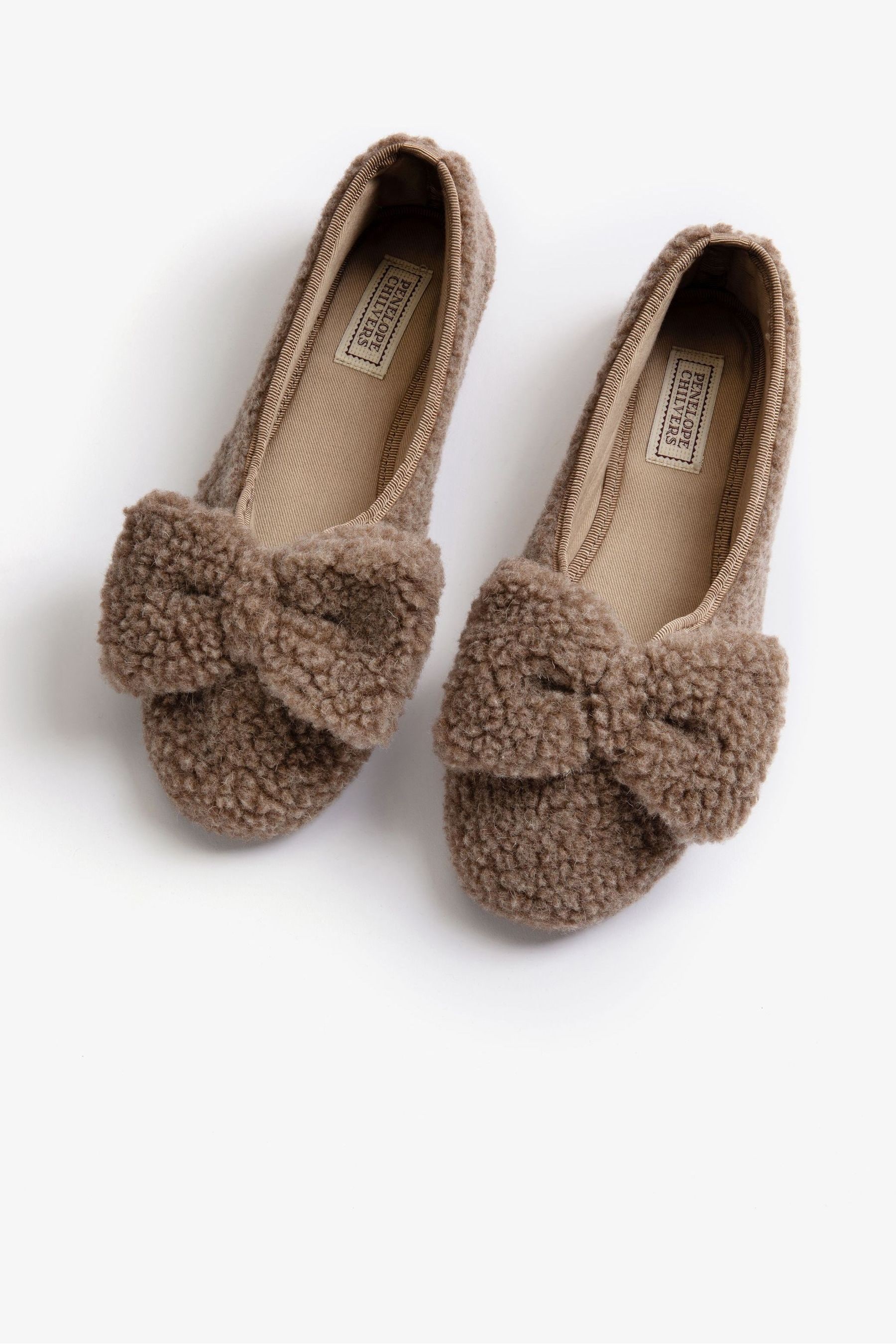 Penelope Chilvers Celeste Shearling Bow Mink Brown Slippers