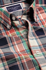 Charles Tyrwhitt Red Check Sf Short Sleeve Noniron Stretch Poplin Slub Shirt - Image 5 of 6