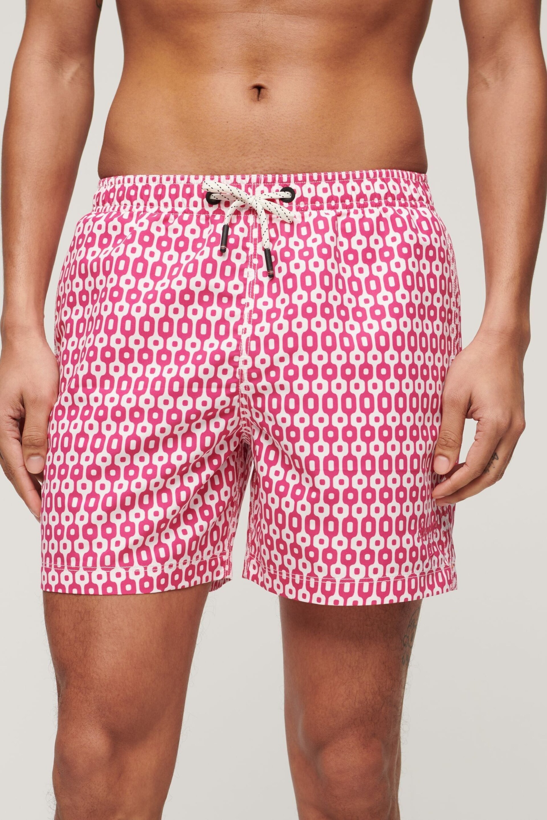 Superdry Pink Geo Print Printed 15" Swim Shorts - Image 1 of 4
