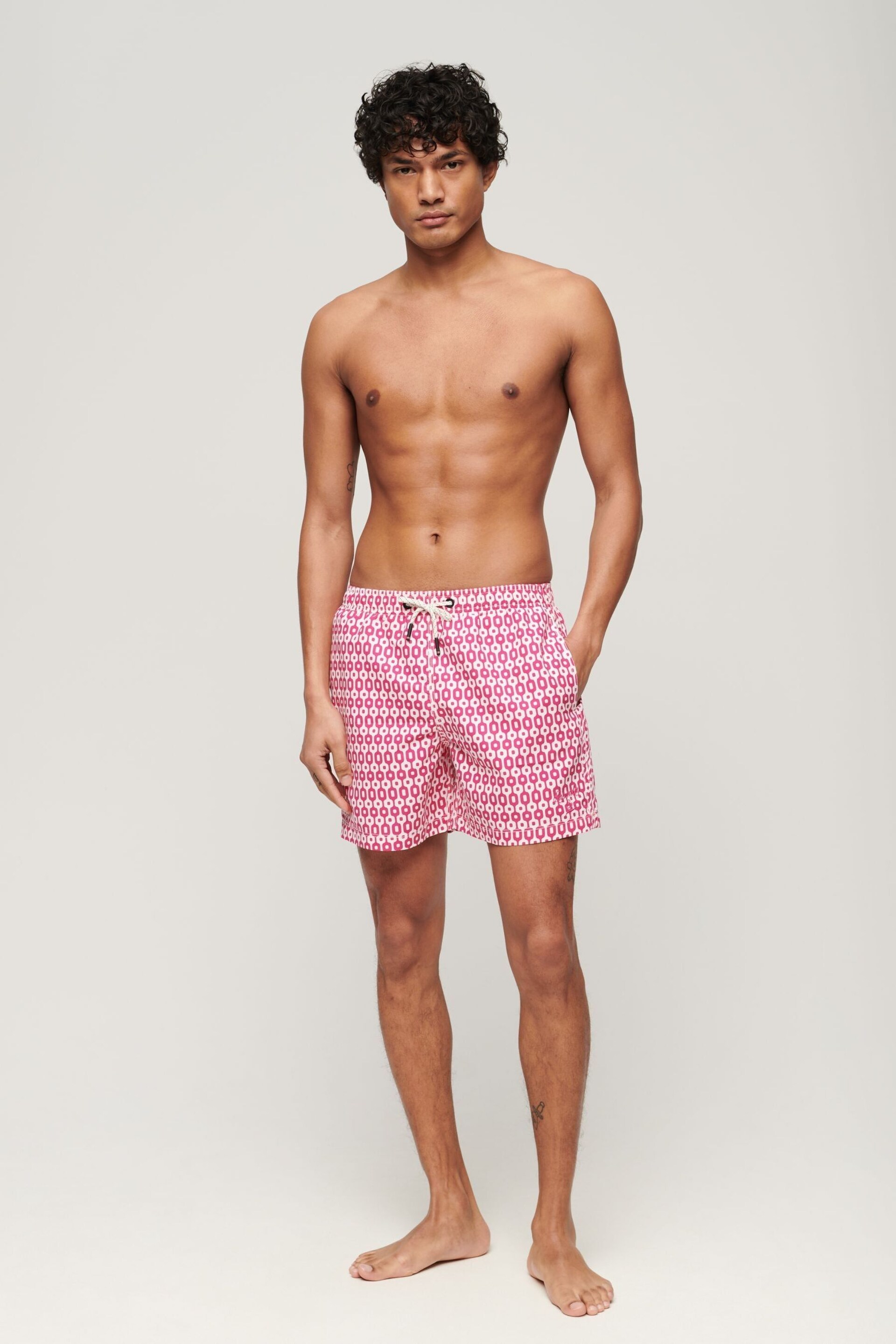 Superdry Pink Geo Print Printed 15" Swim Shorts - Image 3 of 4