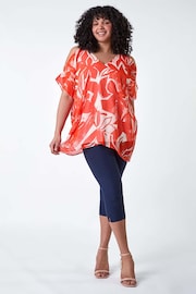 Roman Orange Floral Print Overlay Top - Image 3 of 5