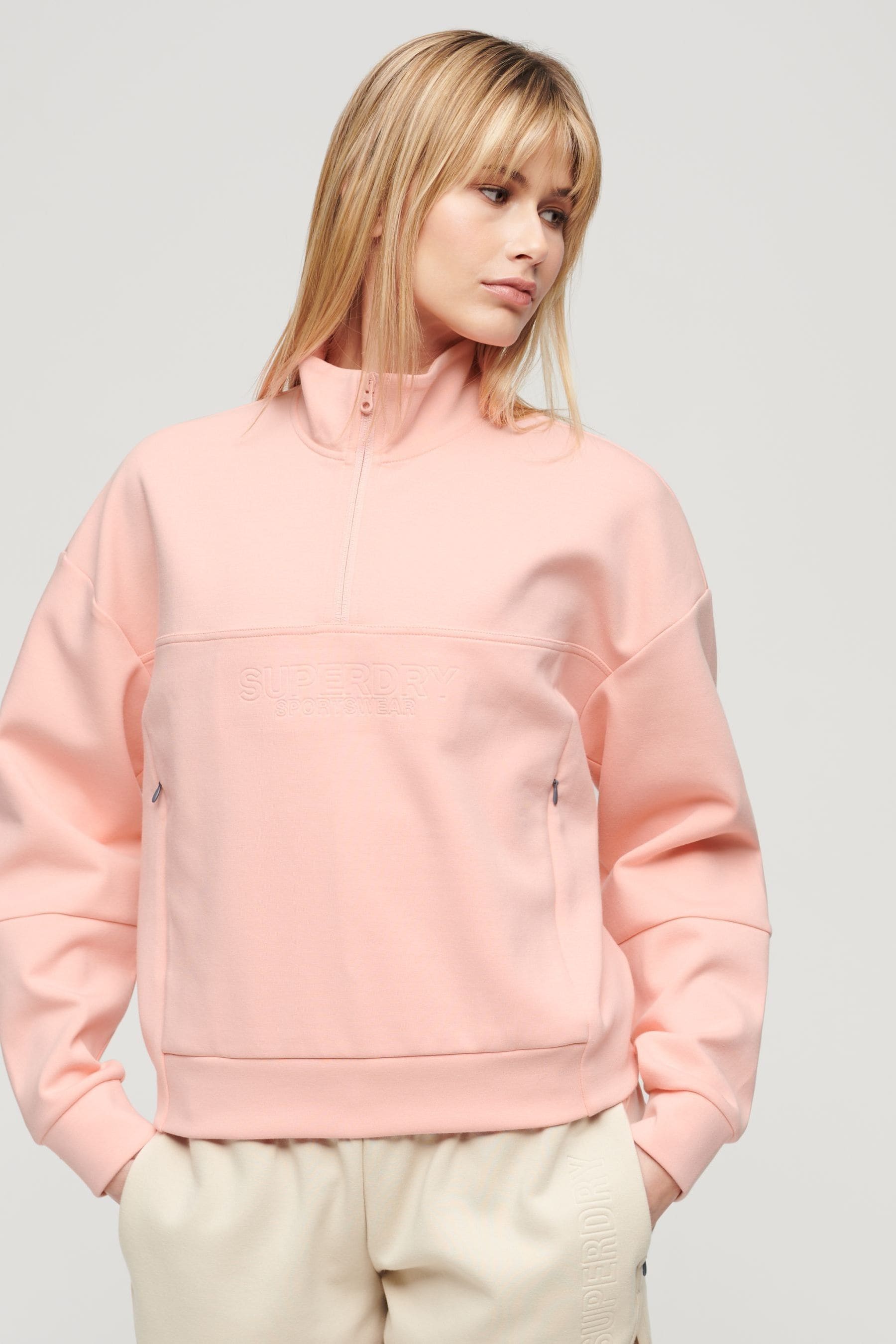 Buy Superdry Pink Sport Tech Relaxed Half Zip Sweat Top from Next Gibraltar