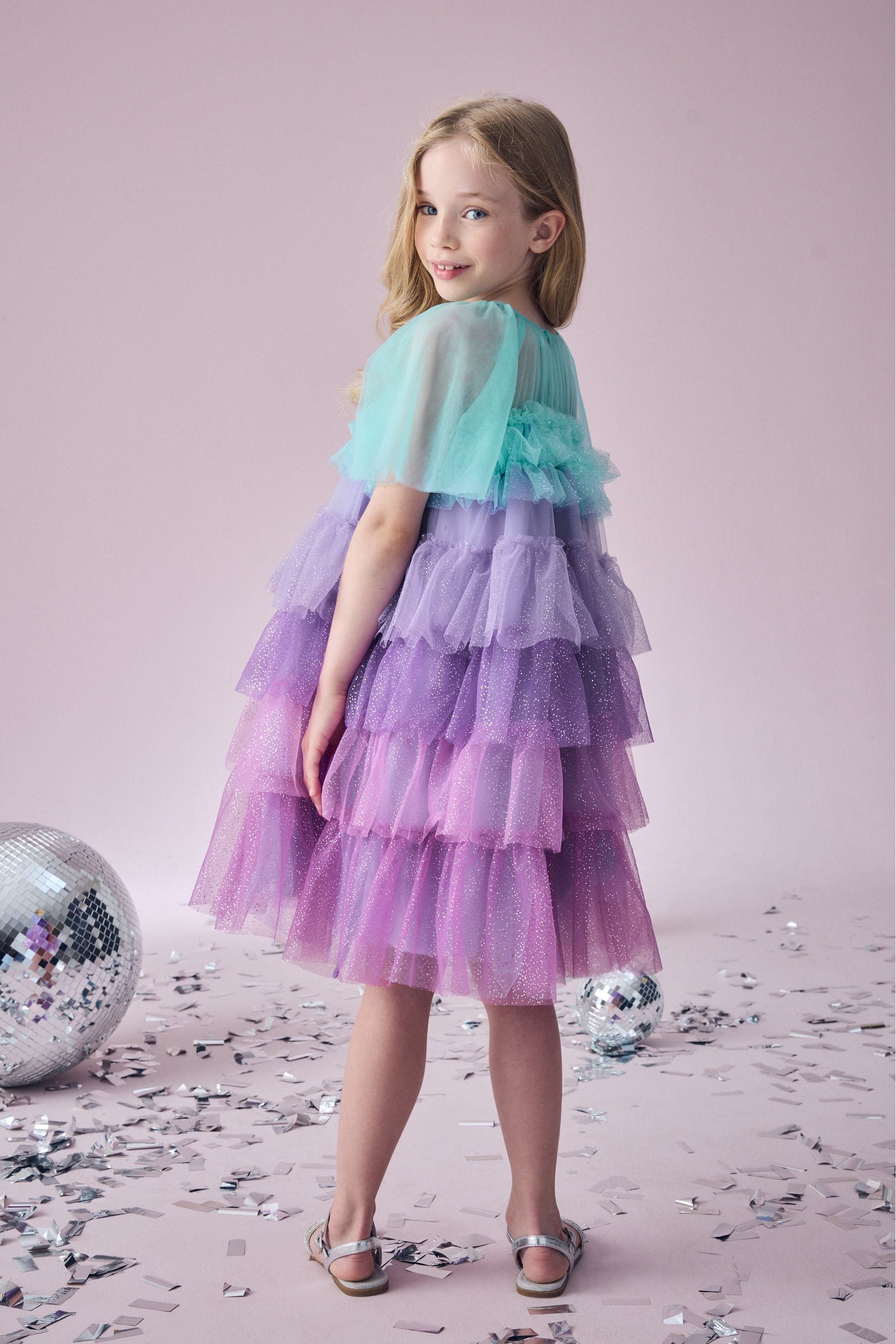 Purple Blue Tiered Sparkle Mesh Dress 3 12yrs