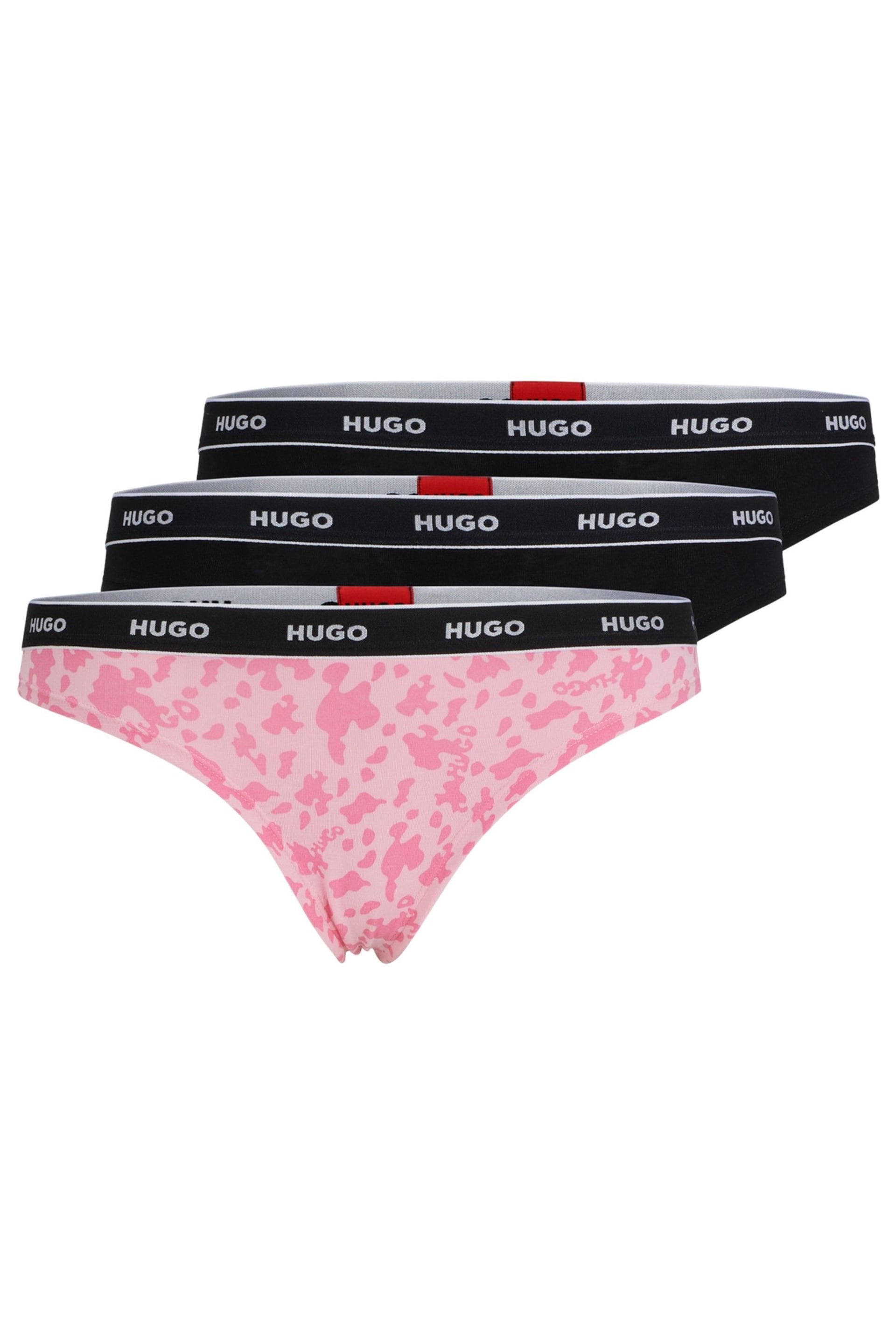HUGO Pink Of Stretch-Cotton Thongs 3 Pack With Logo Waistbands - Image 1 of 5