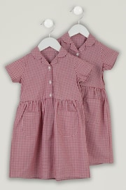 Trutex Red Gingham 2 Pack Button Front School Summer Dress - Image 1 of 6
