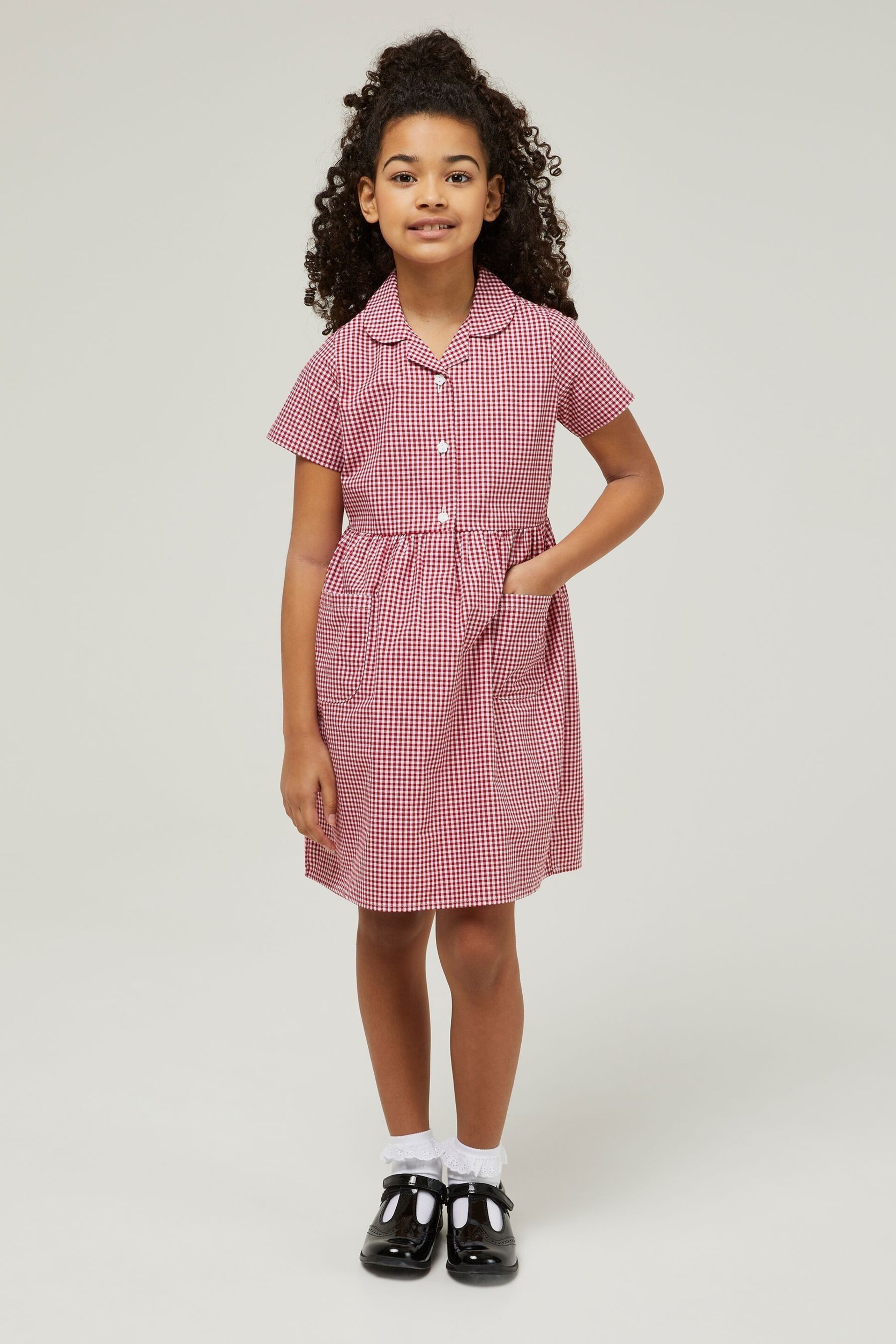 Trutex Red Gingham 2 Pack Button Front School Summer Dress - Image 2 of 6