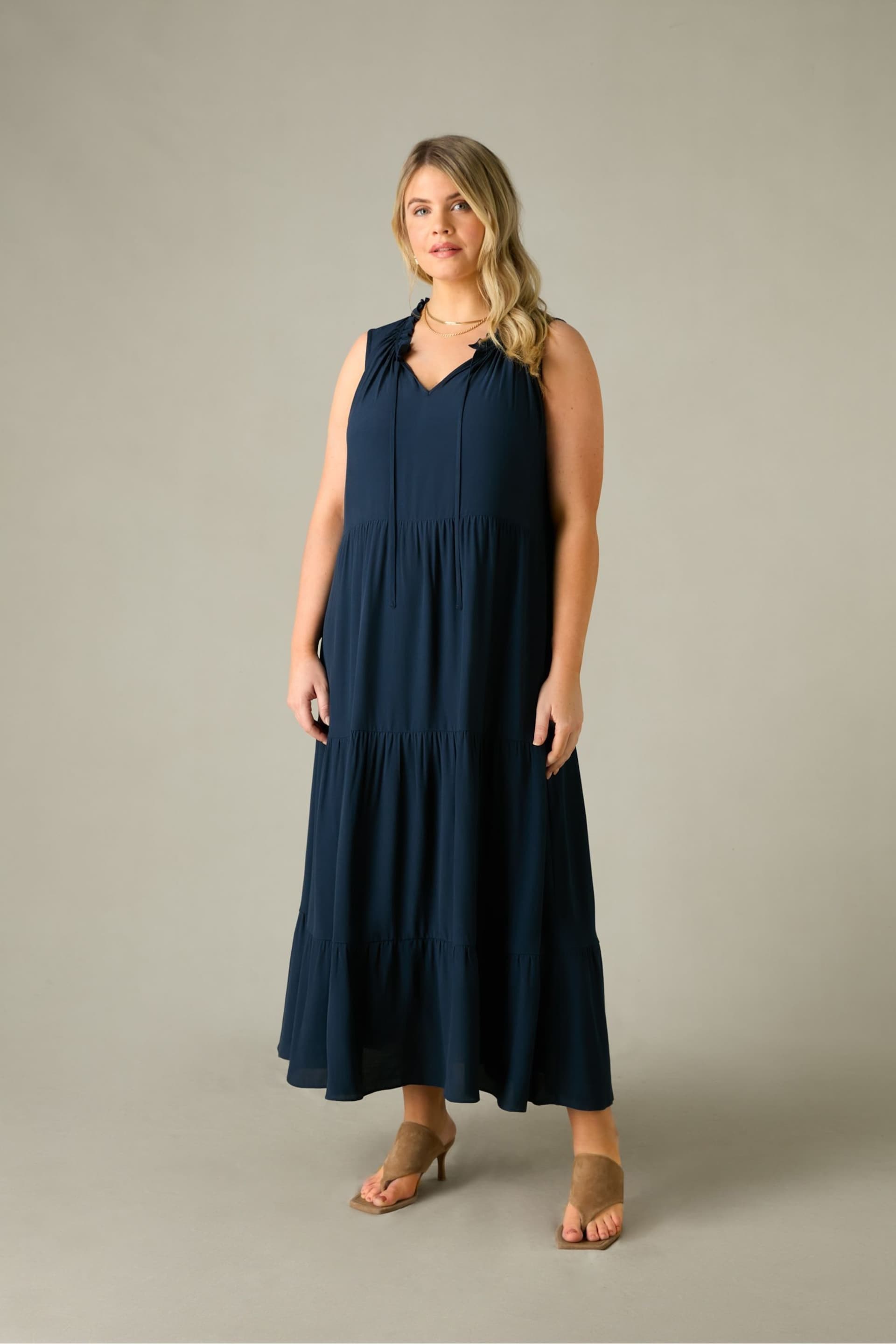 Live Unlimited Curve Navy Ruffle Midaxi Dress - Image 2 of 5