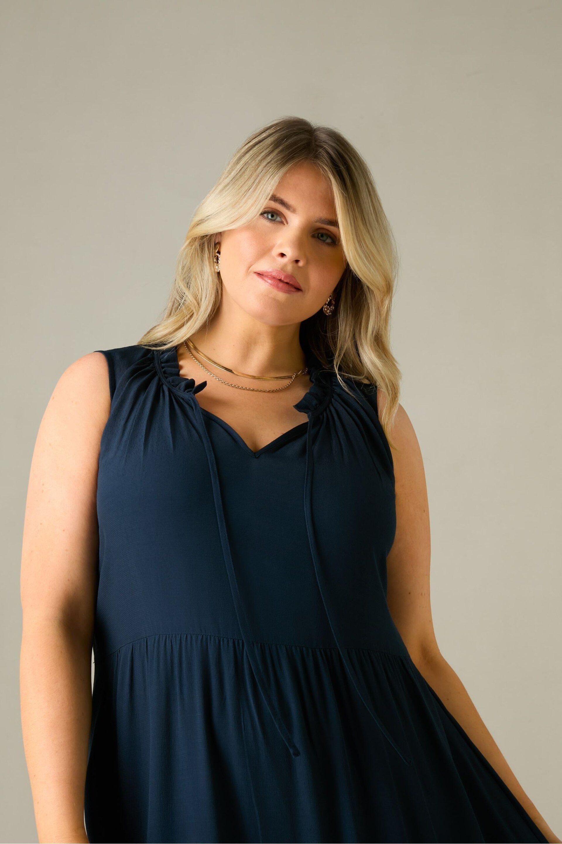 Live Unlimited Curve Navy Ruffle Midaxi Dress - Image 3 of 5