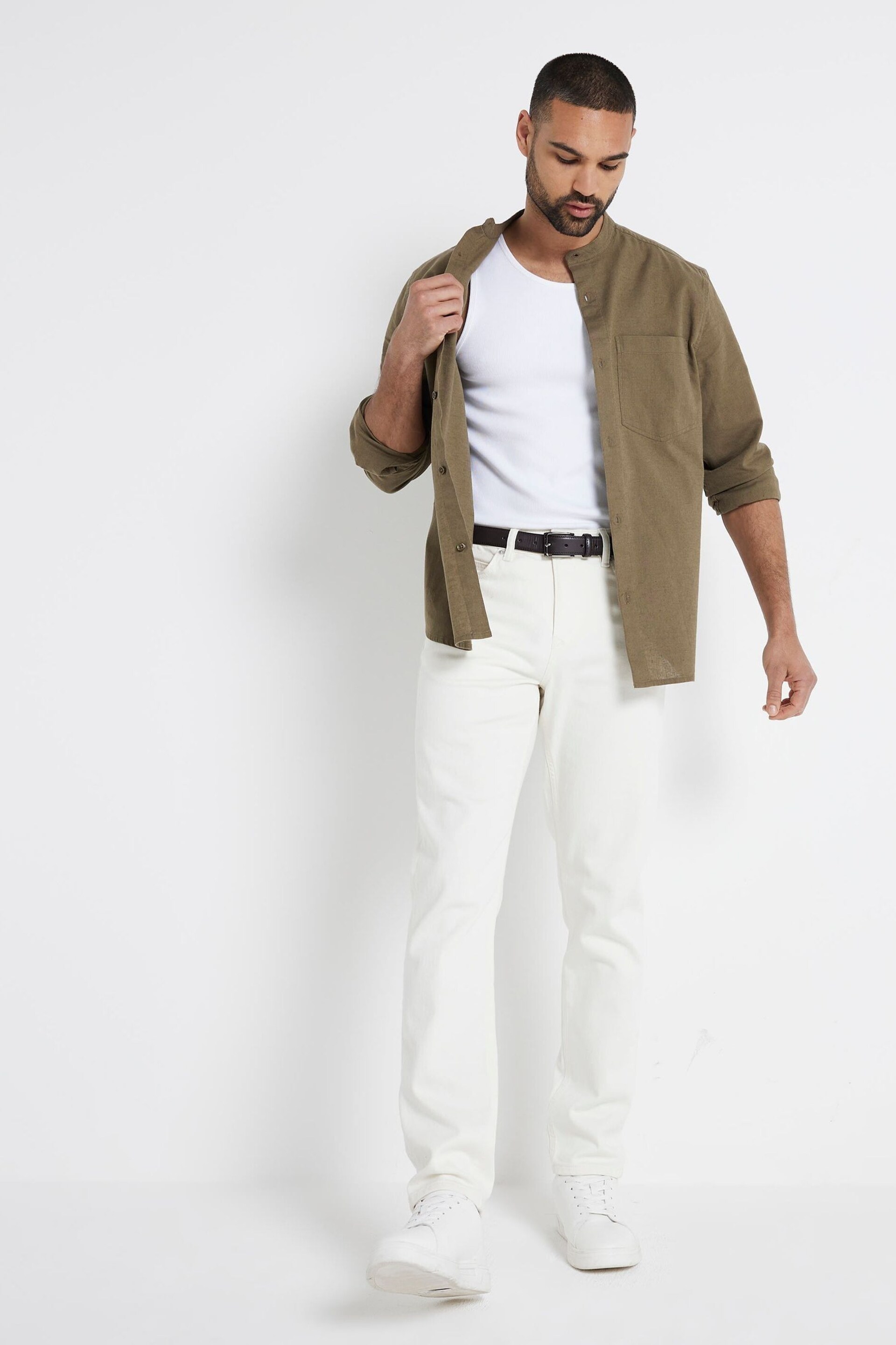 River Island Green Regular Fit Long Sleeve Linen Blend Shirt - Image 2 of 4