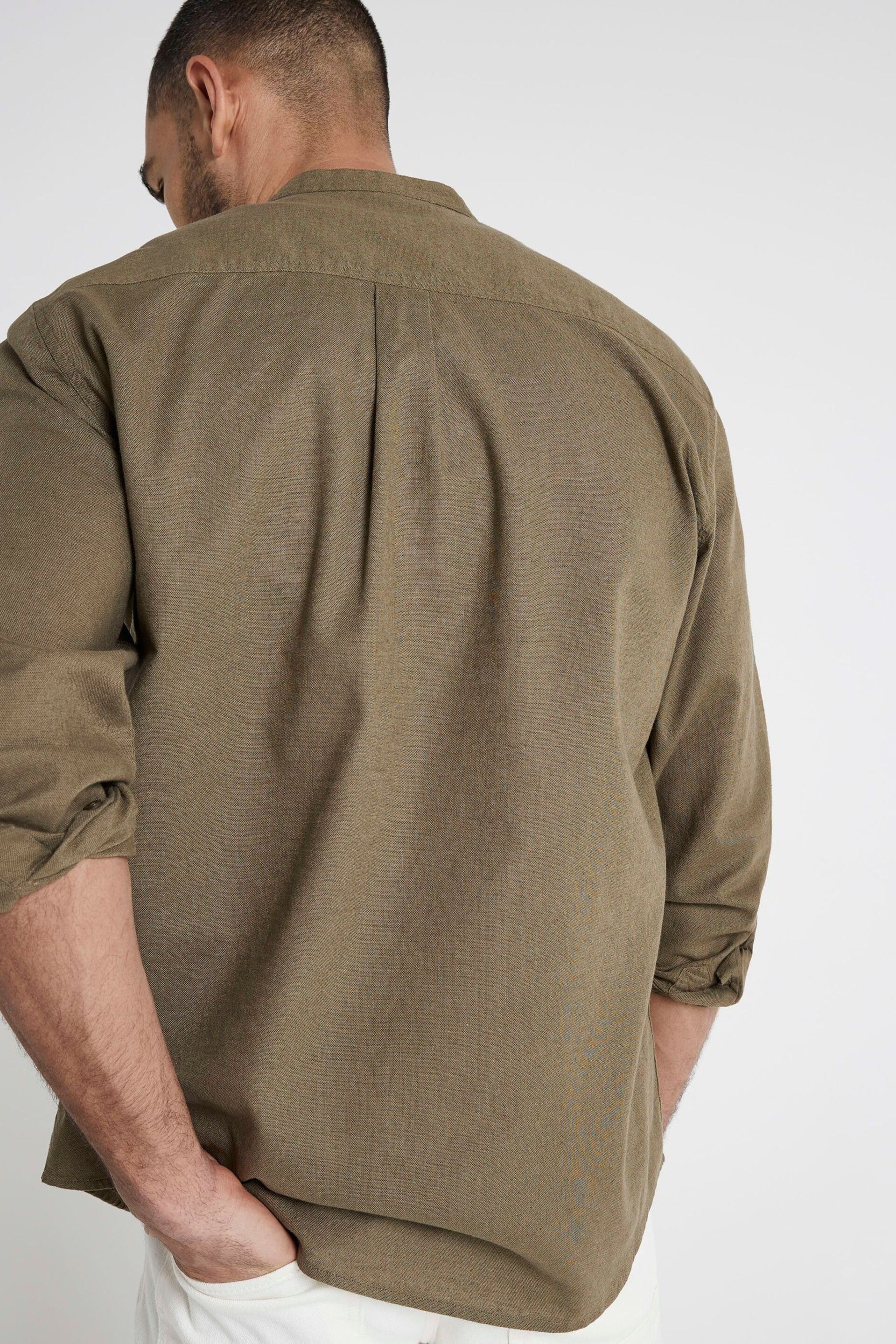 River Island Green Regular Fit Long Sleeve Linen Blend Shirt - Image 3 of 4