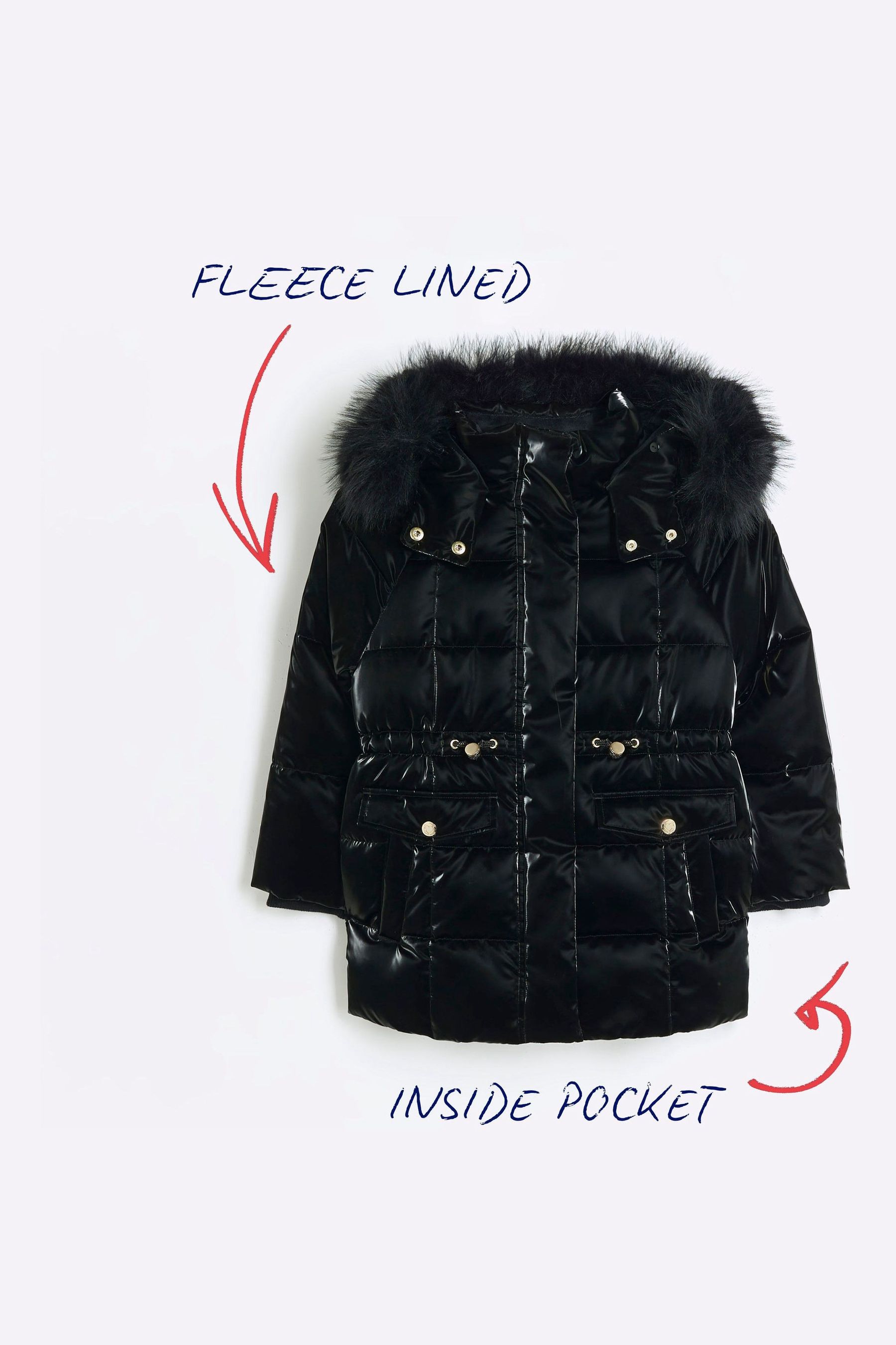 River island fleece lined jacket in black on sale