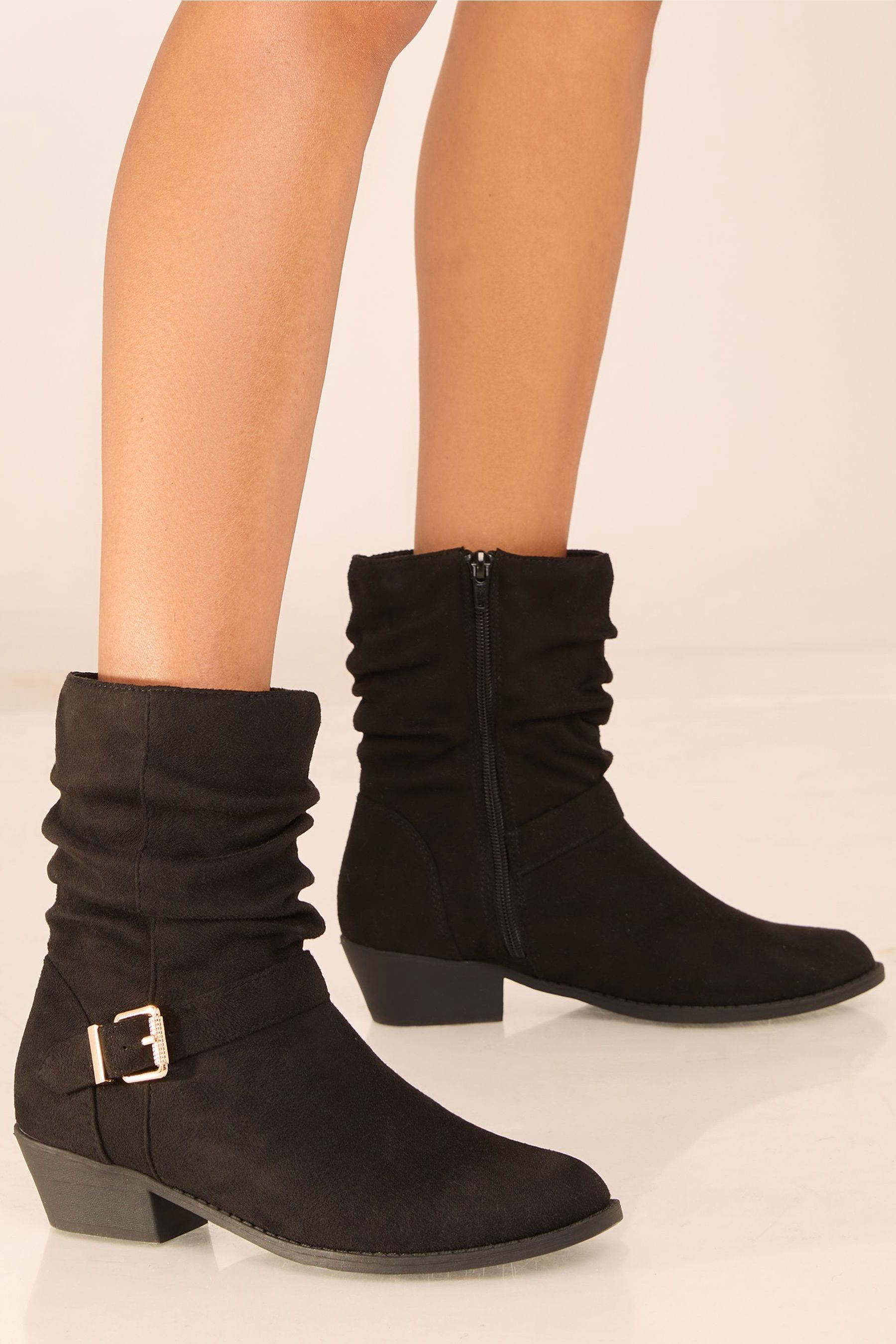 Flat black slouch ankle boots cheap