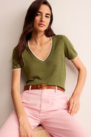 Boden Green Maggie V-Neck Linen T-Shirt - Image 1 of 6