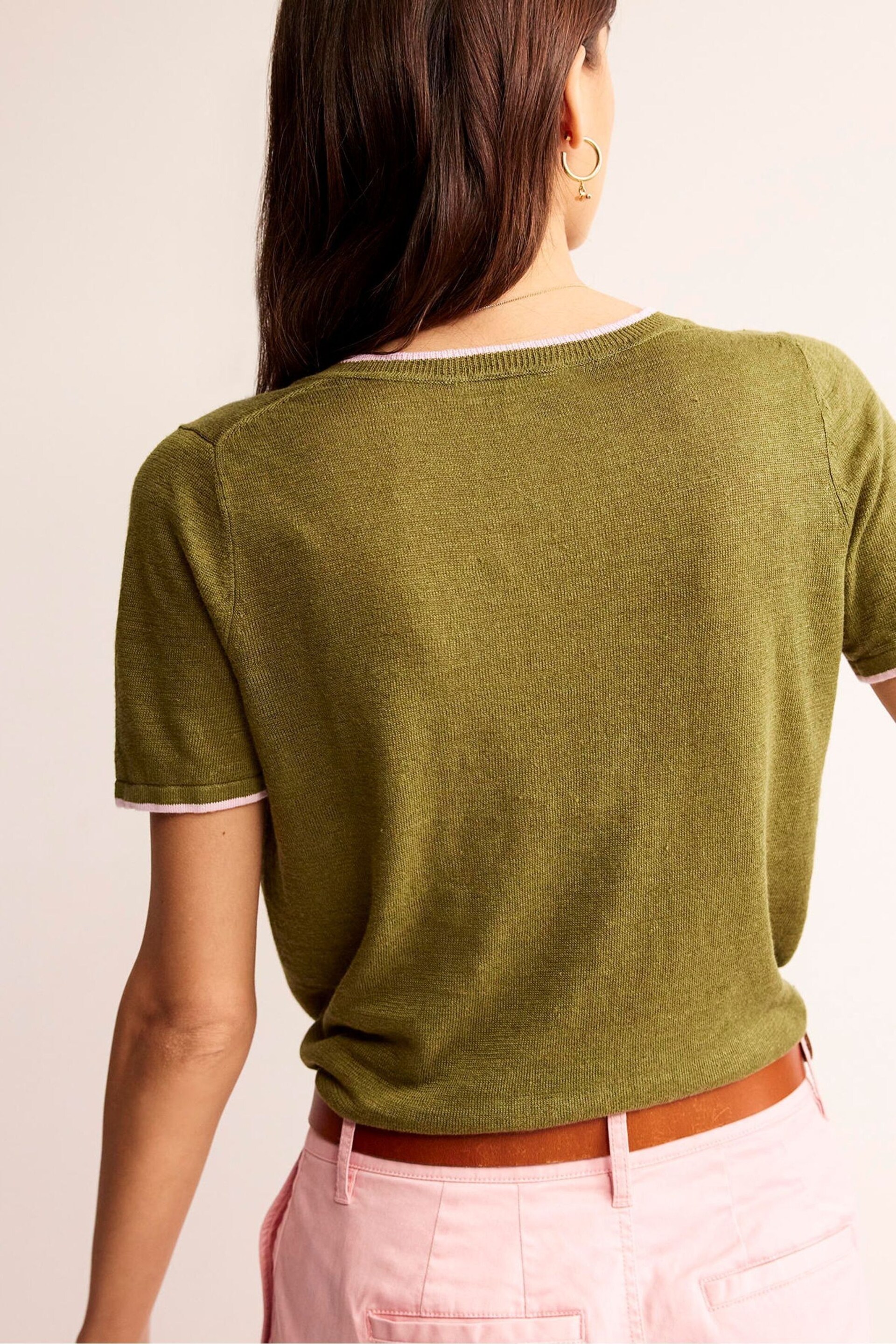 Boden Green Maggie V-Neck Linen T-Shirt - Image 3 of 6