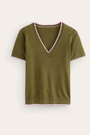 Boden Green Maggie V-Neck Linen T-Shirt - Image 5 of 6