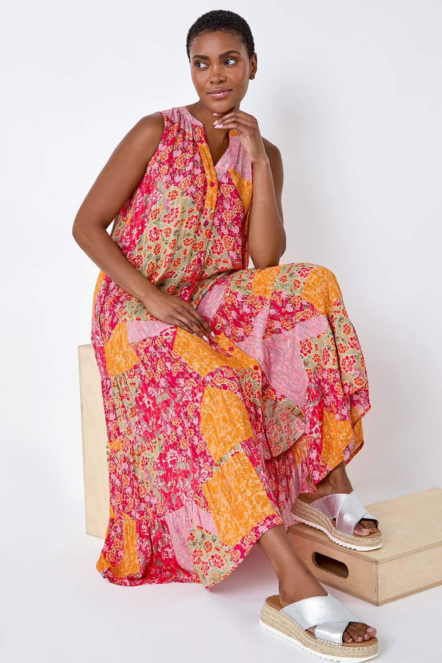 Red tiered midi dress online
