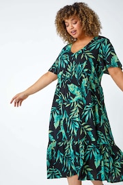 Roman Green Tropical Print Tiered Midi Dress - Image 3 of 5