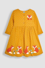 JoJo Maman Bébé Mustard Fox Appliqué Button Front Dress - Image 1 of 3