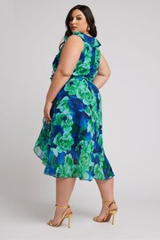 Yours Curve Green YOURS LONDON Curve Navy Blue Floral Ruffle Wrap Dress - Image 3 of 5