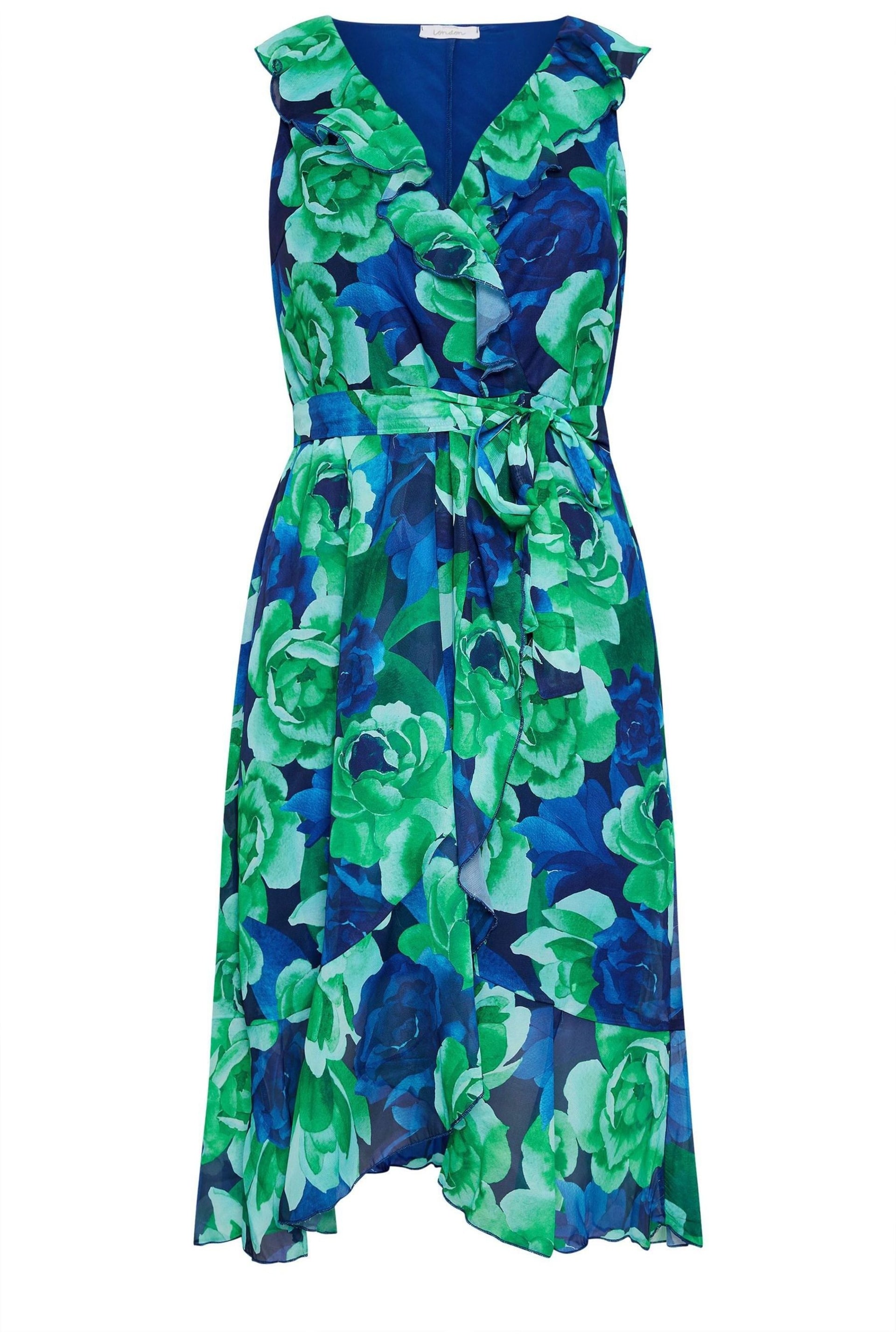 Yours Curve Green YOURS LONDON Curve Navy Blue Floral Ruffle Wrap Dress - Image 5 of 5