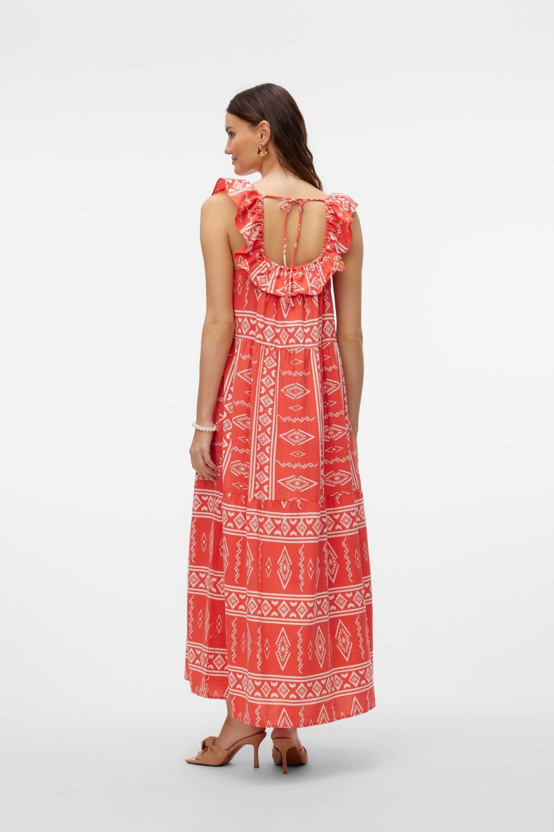 VERO MODA Pink Aztec Print Ruffle Summer Maxi Dress - Image 3 of 7