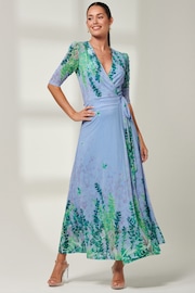 Jolie Moi Light Blue Kinley Print Wrap Mesh Maxi Dress - Image 1 of 6