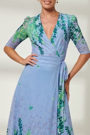 Jolie Moi Light Blue Kinley Print Wrap Mesh Maxi Dress - Image 3 of 6