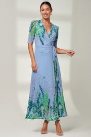 Jolie Moi Light Blue Kinley Print Wrap Mesh Maxi Dress - Image 4 of 6