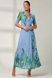 Jolie Moi Light Blue Kinley Print Wrap Mesh Maxi Dress - Image 6 of 6