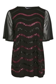 Yours Curve Black Dark Sequin Embellished Mesh Sleeve Top - Image 5 of 5