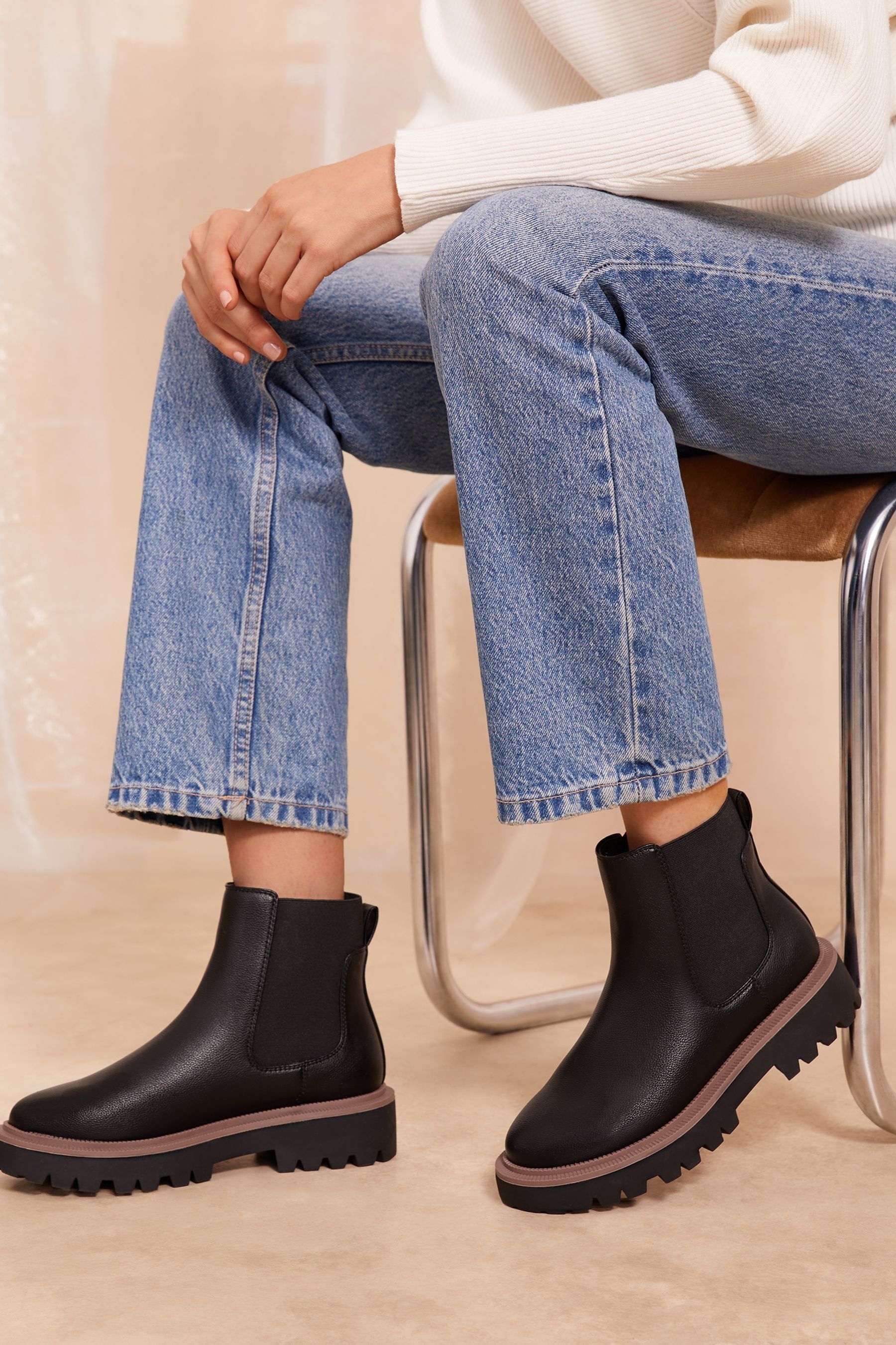 Buy Friends Like These Black Contrast Faux Leather Chunky Flat Chelsea Boot from the Next UK online shop