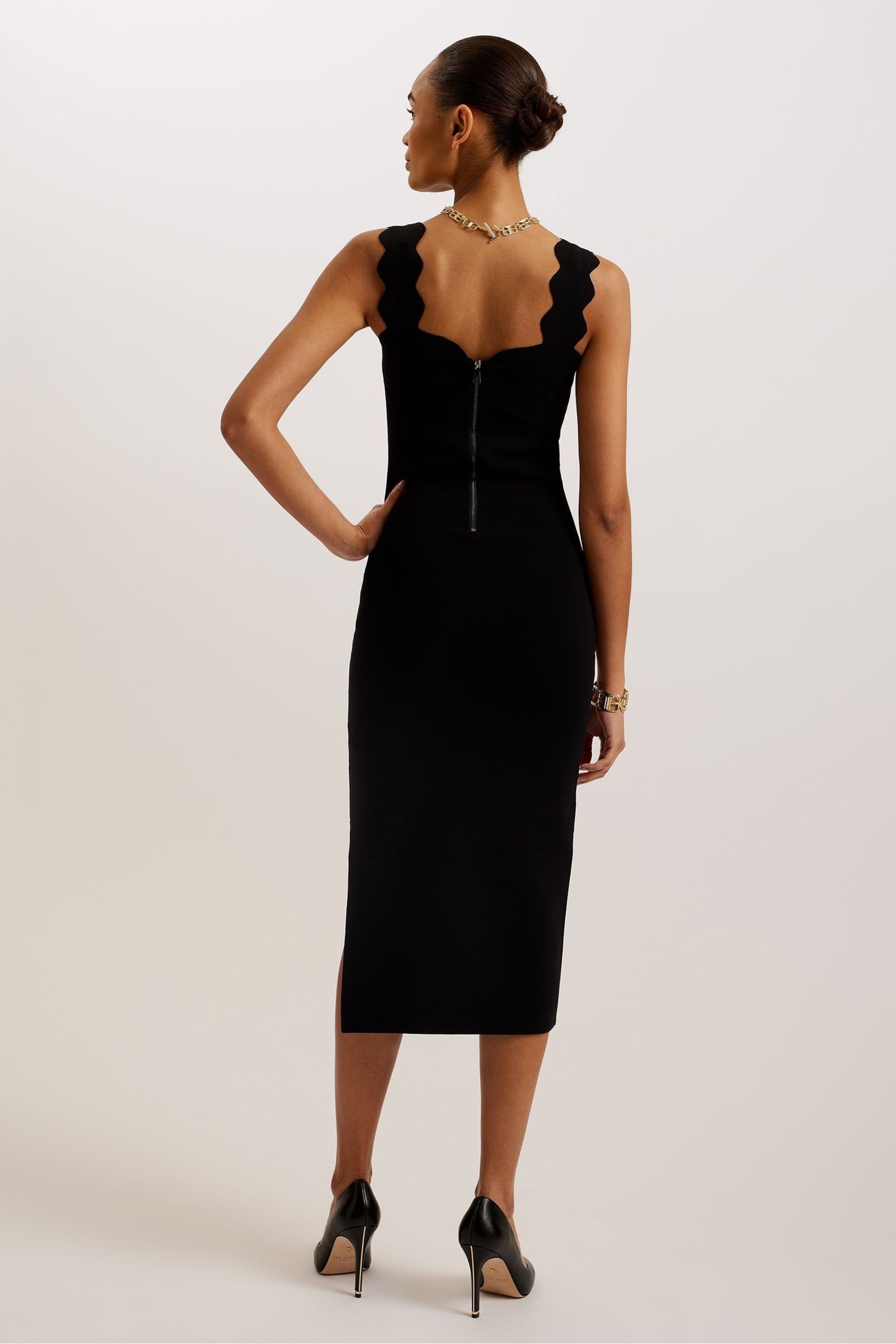 Ted Baker Black Sharmay Scallop Detail Bodycon Dress - Image 2 of 5