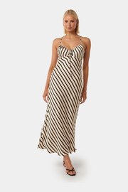 Forever New Nude Abby Satin Striped Midi Dress - Image 1 of 4
