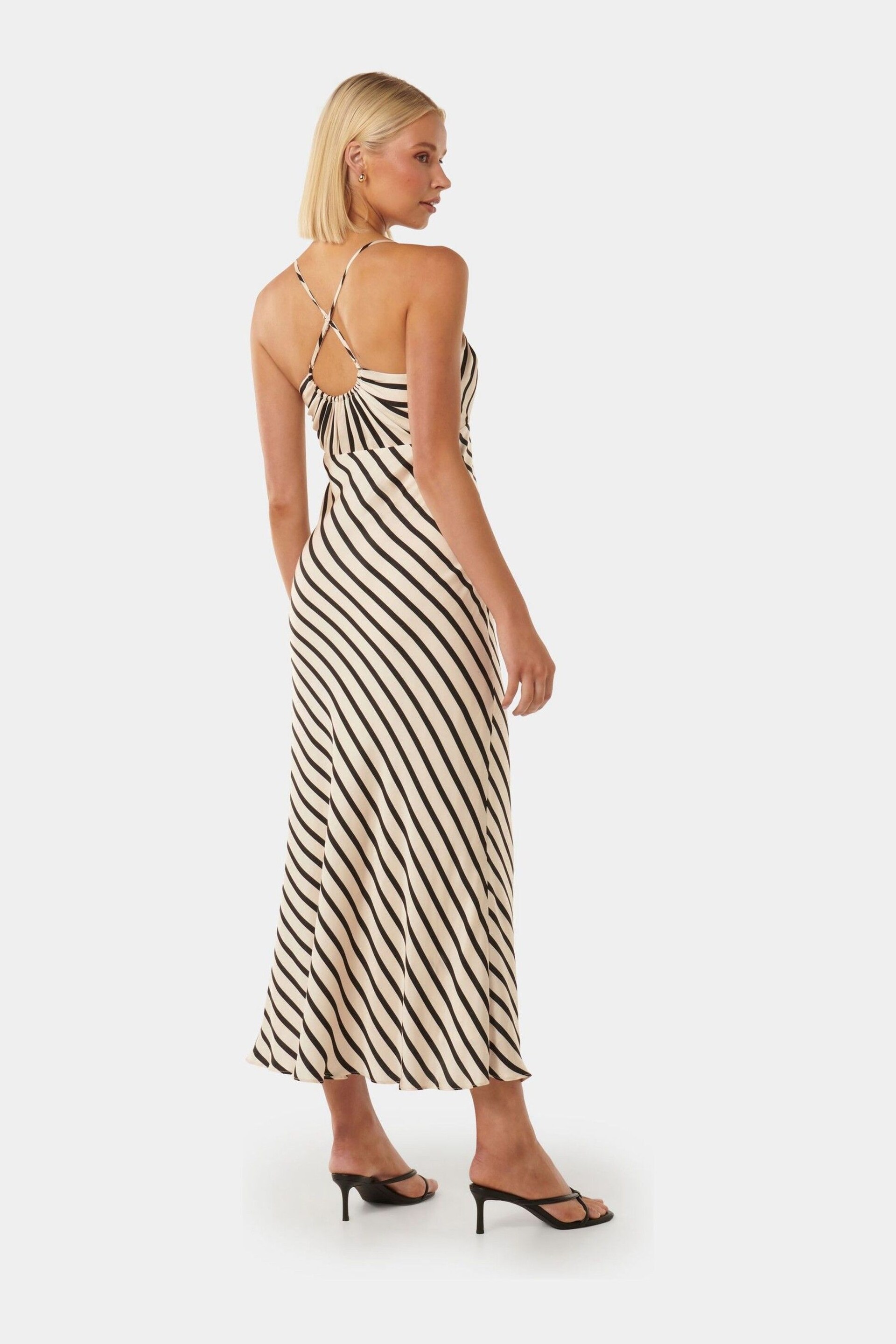Forever New Nude Abby Satin Striped Midi Dress - Image 4 of 4