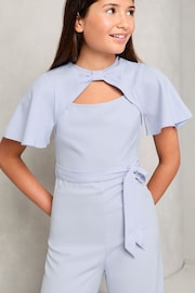 Lipsy Navy Blue Cut-Out Flutter Sleeve Jumpsuit (5-16yrs) - Image 2 of 4