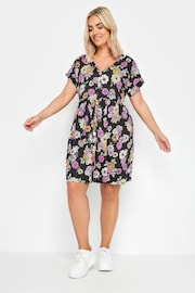 Yours Curve Black Limited Button Front Smock Dress - Image 2 of 5