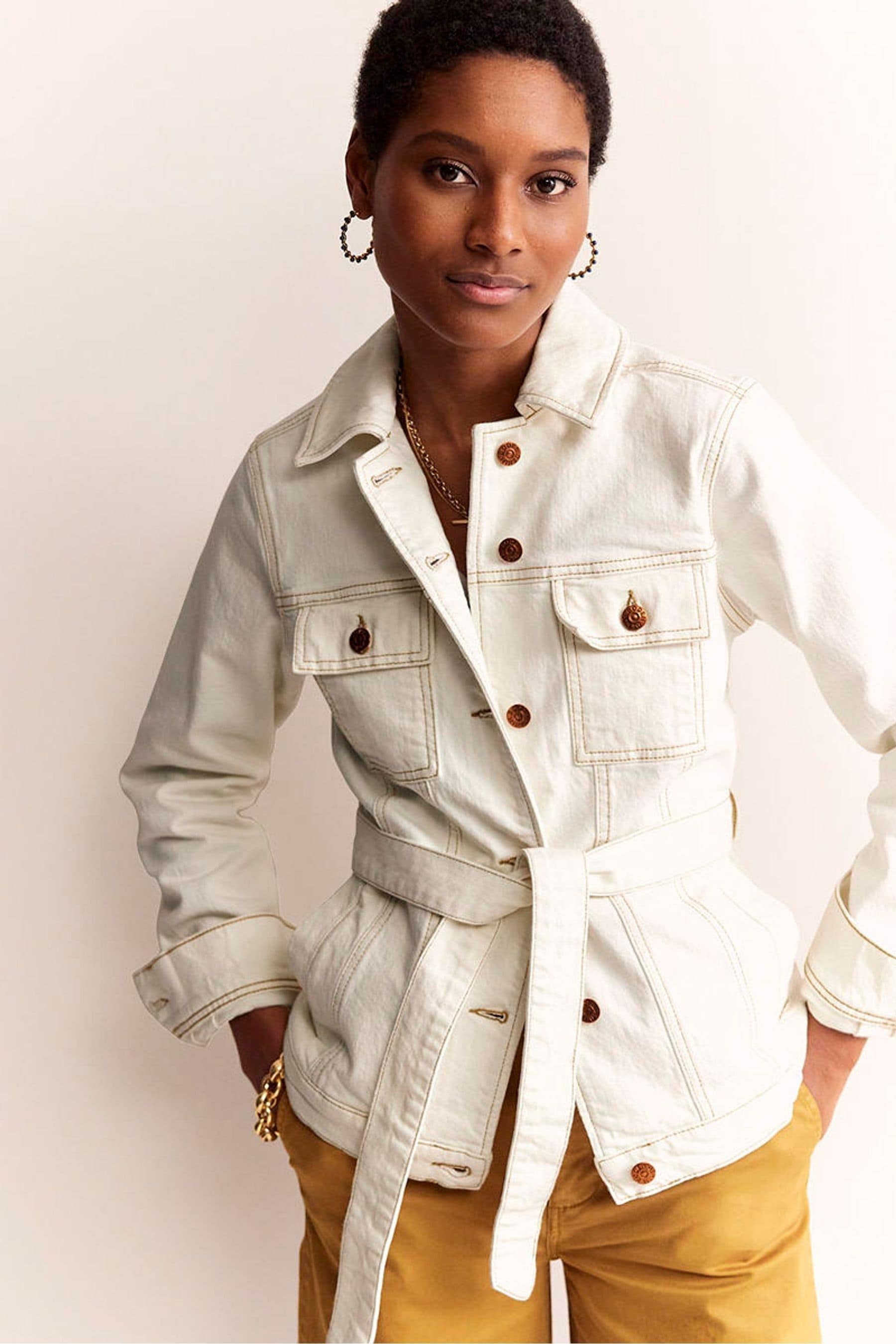 Buy Boden Cream Belted Denim Jacket from Next Canada