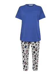 Yours Curve Blue Oversized Leopard Print Pyjama Set - Image 5 of 5