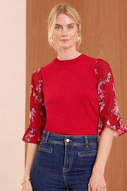 Love & Roses Red Flute Sleeve Knitted Jumper - Image 1 of 4