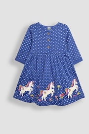 JoJo Maman Bébé Cornflower Unicorn Applique Button Front Dress - Image 1 of 3