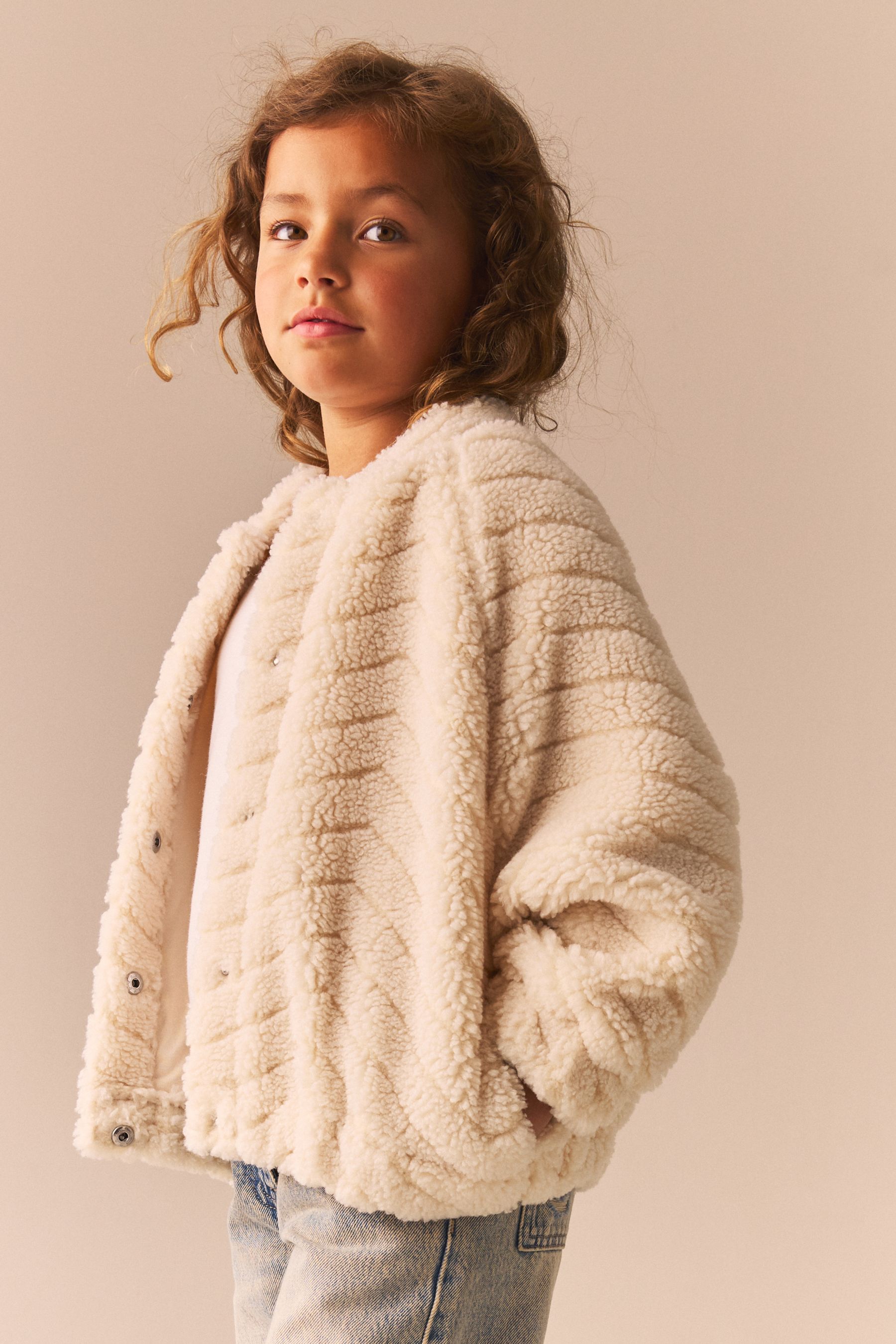 NEXT Cream Borg Fleece Bomber Jacket 3 16yrs 1516years Girls