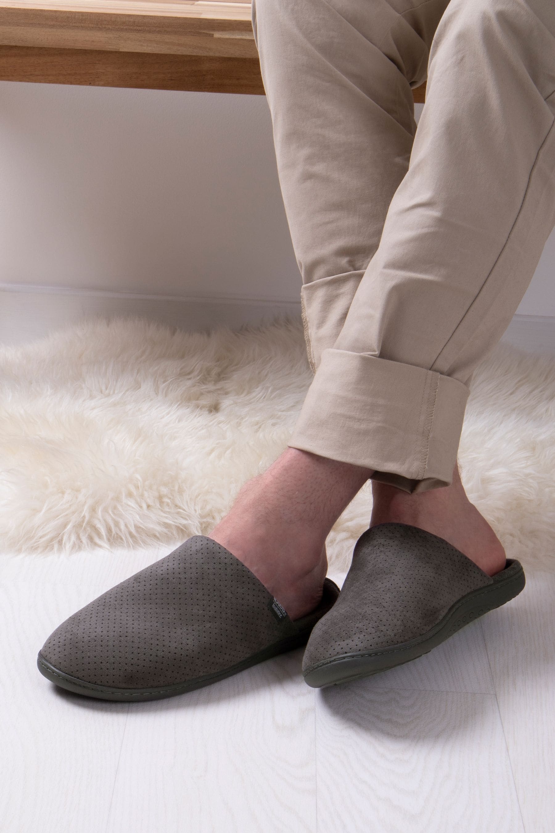 Buy Totes Grey Isotoner Airtex Suedette Mules Slippers from Next Oman