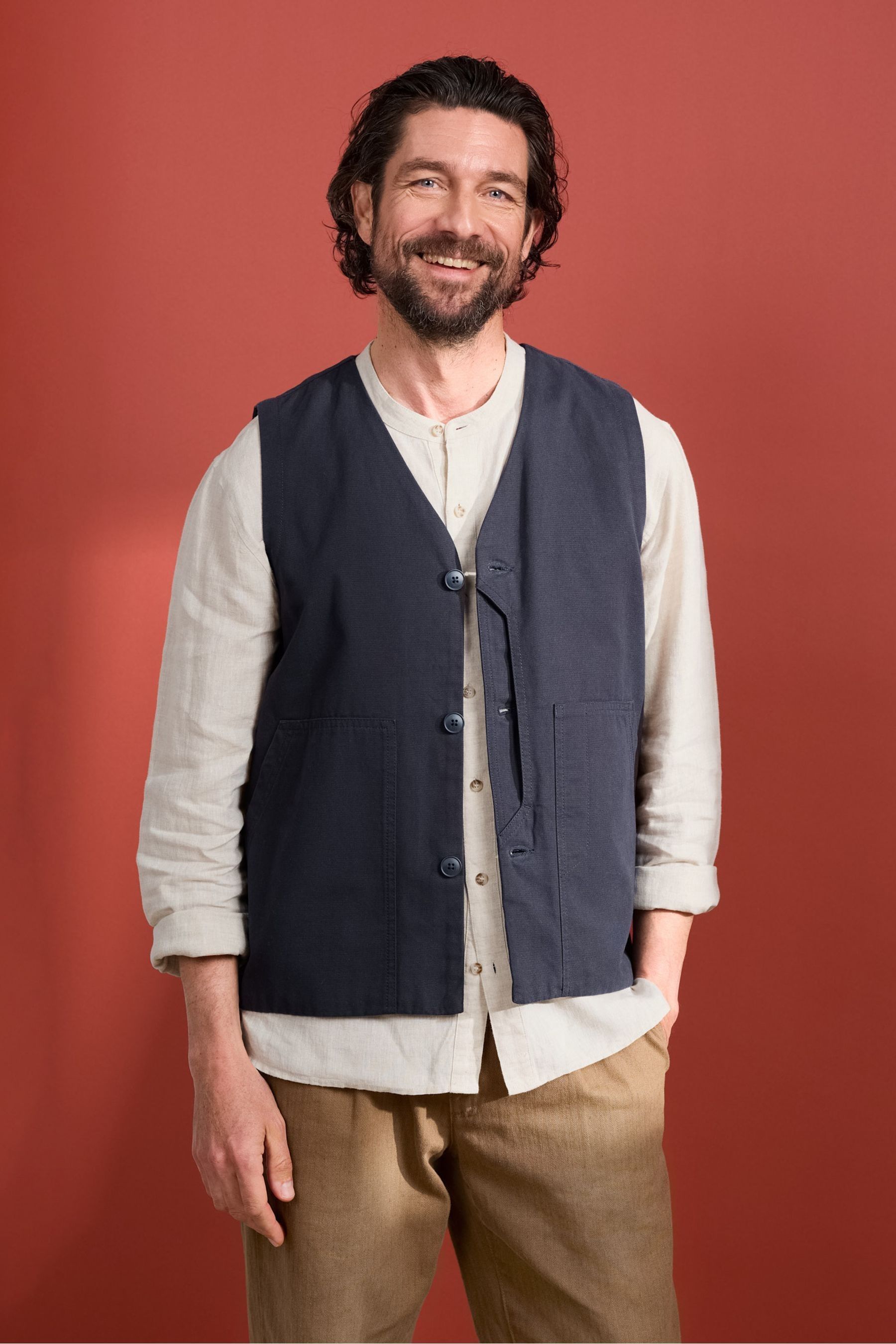 Seasalt Cornwall Blue Mens Organic Cotton Metern Regular Fit Waistcoat