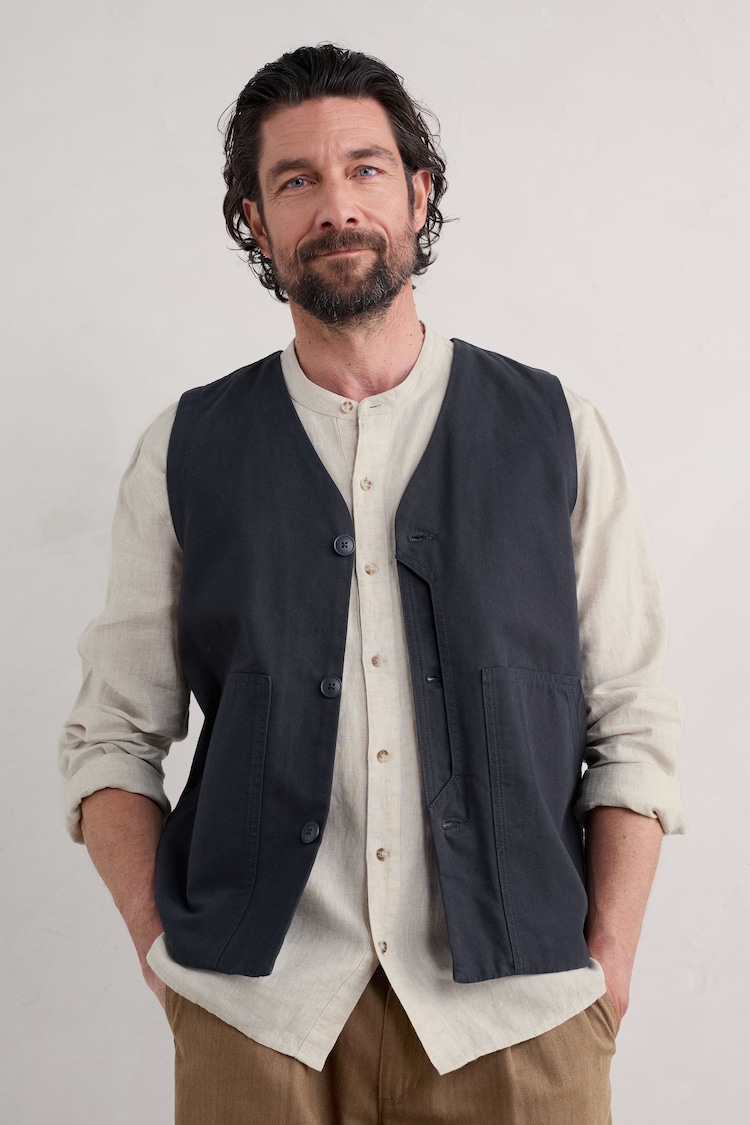 Seasalt Cornwall Blue Mens Organic Cotton Metern Regular Fit Waistcoat - Image 2 of 4